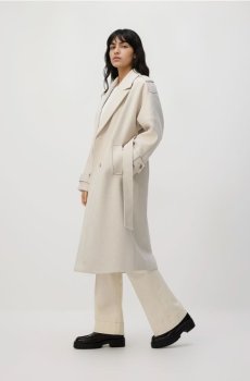 Reserved - Двобортне пальто з поясом - нюдовий - 475IA-02X