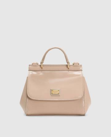 Детская бежевая кожаная лакированная сумка мини Sicily