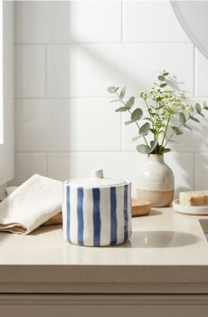 Керамічний контейнер з кришкою в смужки - синій