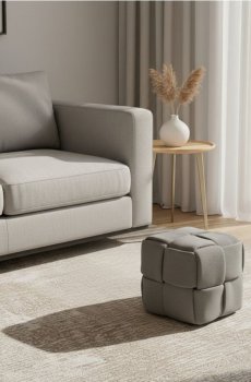 Пуф куб з декоративними швами - темно-сірий