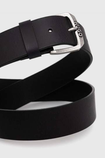 Кожаный ремень Hugo Blue мужской цвет чёрный