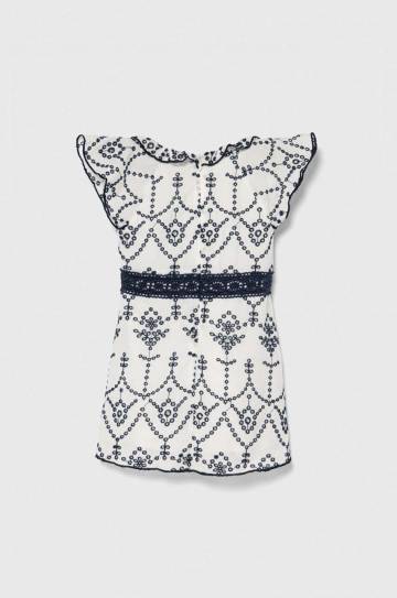 Хлопковое детское платье Guess цвет белый mini расклешённая Хлопковое детское платье Guess цвет белый mini расклешённая