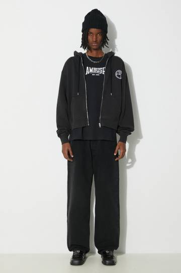 Хлопковая кофта AMBUSH Embroidered Emblem Zip Up мужская цвет чёрный с капюшоном однотонная BMBE002S24FLE Хлопковая кофта AMBUSH Embroidered Emblem Zip Up мужская цвет чёрный с капюшоном однотонная BMBE002S24FLE