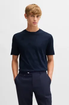 Мужская темно-синяя футболка с узором Синий M BOSS 50532753;404