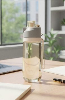 Пляшка для води з мірною шкалою та ручкою - кремовий