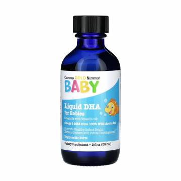 DHA для детей California Gold Nutrition Baby Liquid DHA, Omega-3s with Vitamin D3 с Омега-3 и витамином D3, в жидкости, 59 мл