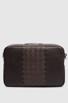 Коричневая кожаная сумка Intrecciato