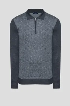 Мужское темно-серое шерстяное поло Серый 48 Barba Napoli 57537/13126-095