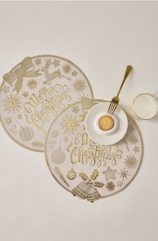 Круглі різдвяні серветки під тарілки з написом Merry Christmas 2 pack - білий
