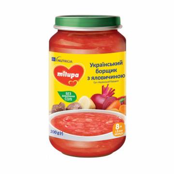 Детский суп-пюре овощное-мясное Milupa Украинский борщ, от 8 месяцев, 200 г Детский суп-пюре овощное-мясное Milupa Украинский борщ, от 8 месяцев, 200 г