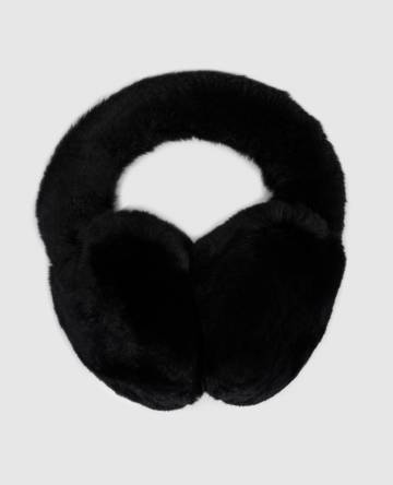 Детские черные наушники из меха кролика