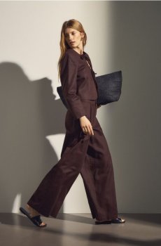 Reserved - Широкі штани з високим вмістом льону - темно коричневий - 935JJ-89X