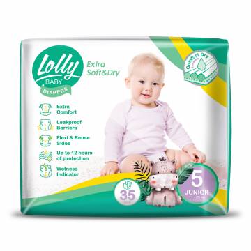 Подгузники Lolly Extra Soft & Dry Junior размер 5 (11-25 кг), 35 шт Подгузники Lolly Extra Soft & Dry Junior размер 5 (11-25 кг), 35 шт