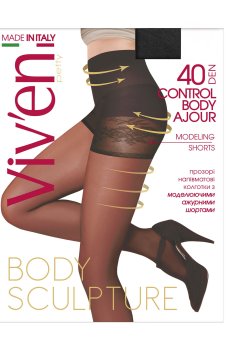 Колготки женские Viven petty Control Body Ajour с моделирующими шортиками, 40 DEN, черные, размер 5