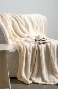 Плед з бахромою - кремовий