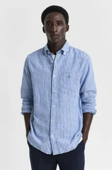 Мужская голубая льняная рубашка в полоску REG COTTON LINEN STRIPE Голубой S Gant 3250038