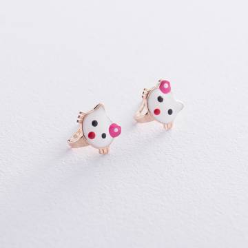 Серьги детские "Hello Kitty" с эмалью с06617 Серьги детские "Hello Kitty" с эмалью с06617