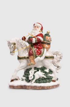 Музыкальная статуэтка Санта-Клауса на лошади из керамики