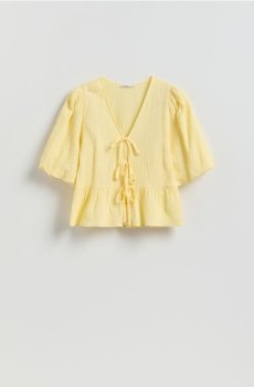 Reserved - Муслінова блузка з зав’язкою - світло-жовтий - 821II-10X