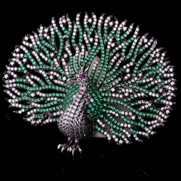 Серебряная заколка "Павлин" (фианиты,эмаль) 16076 Серебряная заколка "Павлин" (фианиты,эмаль) 16076