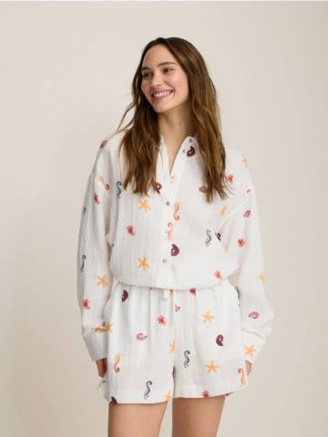 Reserved - Шорти з бавовняного мусліну - кремовий - 267BV-01X