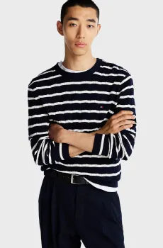 Мужской джемпер в полоску CLASSIC COTTON CABLE CREW NECK Разноцветный XXL Tommy Hilfiger MW0MW33132