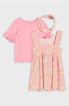 Комплект: сукня, футболка та ободок - кремовий