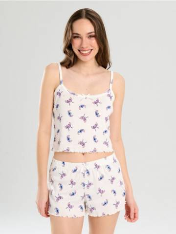 Двокомплектна піжама на бретелях Stitch - кремовий Двокомплектна піжама на бретелях Stitch - кремовий