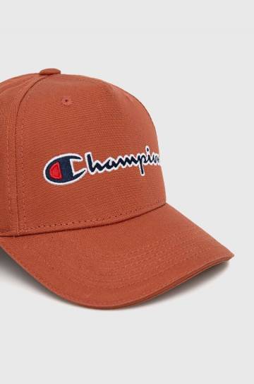 Хлопковая кепка Champion цвет коричневый с аппликацией Хлопковая кепка Champion цвет коричневый с аппликацией