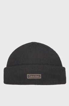 Мужская черная шерстяная шапка PATCH CHUNKY Черный ONESIZE Calvin Klein LV04D8058G