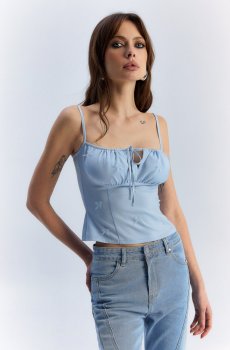 Блакитний кроп-топ з бантами