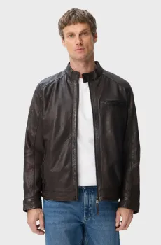 Мужская темно-коричневая кожаная куртка Коричневый XL Camel Active 431530-8L39-27