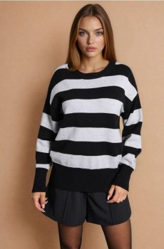 Смугастий віскозний светр - чорний