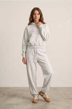 Спортивні штани jogger із трикотажу terry зі строчками та вишивкою - сірий