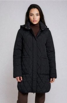 Стьобане пальто з капюшоном - чорний