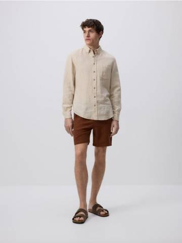 Reserved - Шорти regular з додаванням льону - карміновий - 9327N-92X Reserved - Шорти regular з додаванням льону - карміновий - 9327N-92X
