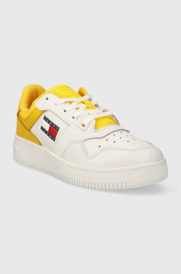 Кожаные кроссовки Tommy Jeans TJW RETRO BASKET ESS цвет жёлтый EN0EN02505 Кожаные кроссовки Tommy Jeans TJW RETRO BASKET ESS цвет жёлтый EN0EN02505