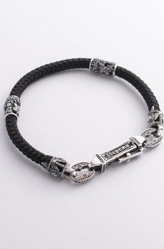 Шелковый браслет "Спаси и Сохрани. С ликами святых" с серебряными вставками 1093б