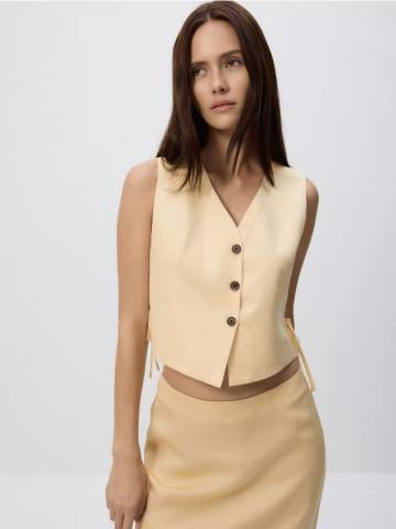 Reserved - Жилет з льоном - світло-жовтий - 318GF-10X