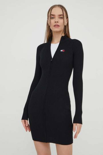 Платье Tommy Jeans цвет чёрный mini облегающая Платье Tommy Jeans цвет чёрный mini облегающая