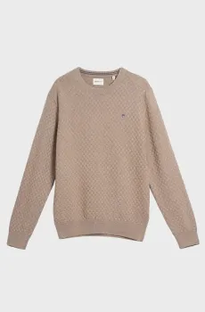 Мужской бежевый джемпер MICRO  TEXTURE C-NECK Бежевый M Gant 8030261