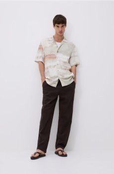 Reserved - Лляні штани джоггери - коричневий - 012IS-88X