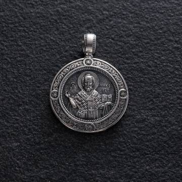 Серебряная подвеска "Св. Николай Чудотворец" с чернением 132987 Серебряная подвеска "Св. Николай Чудотворец" с чернением 132987