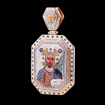 Золотая ладанка с фианитами и эмалью п00561 Золотая ладанка с фианитами и эмалью п00561