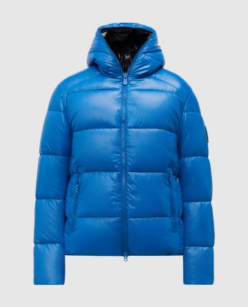 Синяя стеганная куртка с нашивкой логотипа