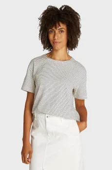 Женская серая льняная футболка в полоску MODERN CO LINEN Серый XS Tommy Hilfiger WW0WW44553