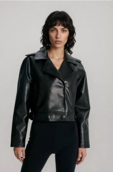 Байкерська куртка зі штучної шкіри - чорний