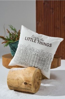 Декоративна наволочка із принтом будинків і написом - білий