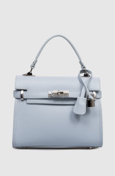 Голубая кожаная сумка-сетчел SAFFIANO
