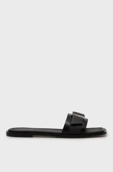 Женские черные кожаные слайдеры FLAT SLIDE Черный 36 Calvin Klein HW0HW02490